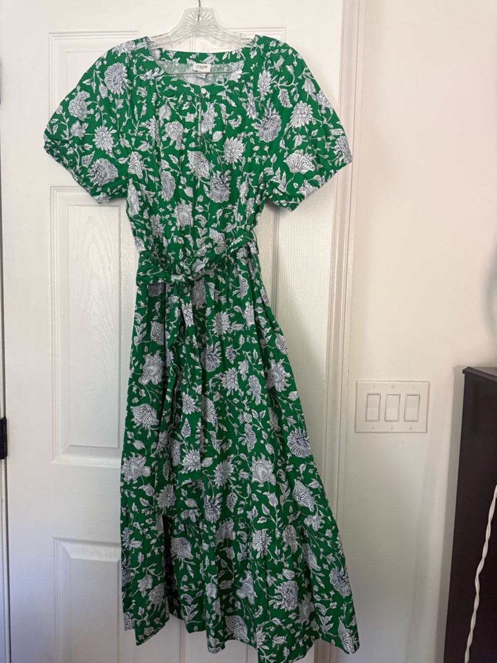 J. Crew Factory Green Dress with White Floral Print